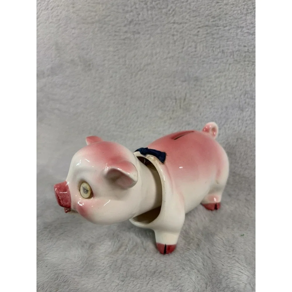 Vintage Ceramic Bobblehead Nodder Piggy Bank Pink Detachable Head Coin Bank